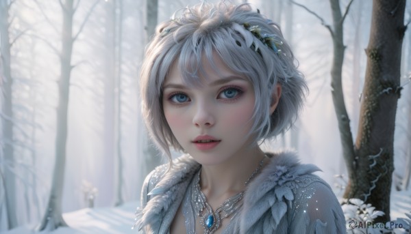 A unique view of a female in snowy day