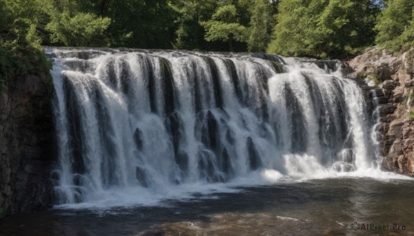 A stunning view of a waterfall in day