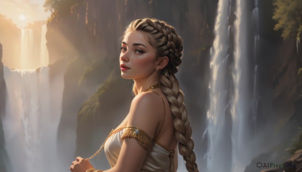 A female in a dynamic outdoors