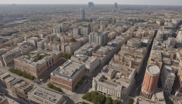 outdoors,tree,no humans,ocean,from above,building,scenery,city,cityscape,bridge,river,landscape,rooftop,sky,day,ground vehicle,motor vehicle,horizon,car,road,watercraft,skyscraper,tower,real world location