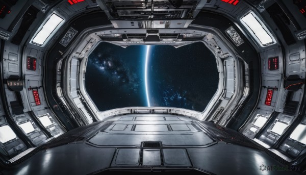 signature,no humans,star (sky),scenery,reflection,science fiction,realistic,space,planet,earth (planet),spacecraft,spacesuit,cockpit,blurry,english text,window,machinery,concept art