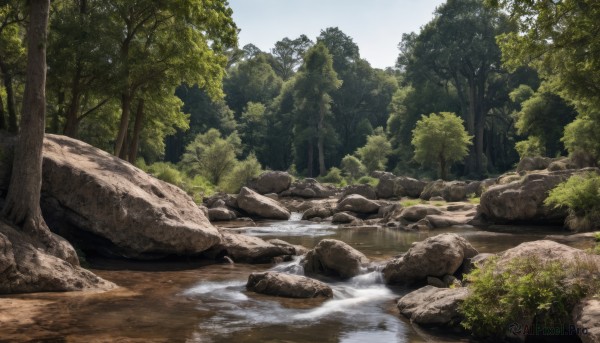 outdoors,sky,day,water,tree,blue sky,no humans,sunlight,grass,nature,scenery,forest,rock,bush,river,waterfall,stream,cloud