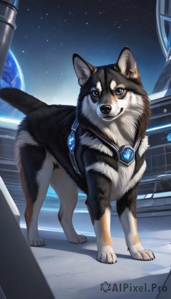 A dog framed by the beauty of a majestic night sky