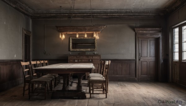 day,indoors,no humans,window,chair,table,sunlight,scenery,wooden floor,stairs,door,light,lamp,floor,ceiling,carpet,ceiling light,wooden chair,bed,shadow,curtains,rain,tiles,wall,tile floor,cabinet