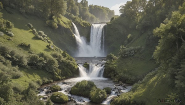 A majestic day featuring a waterfall