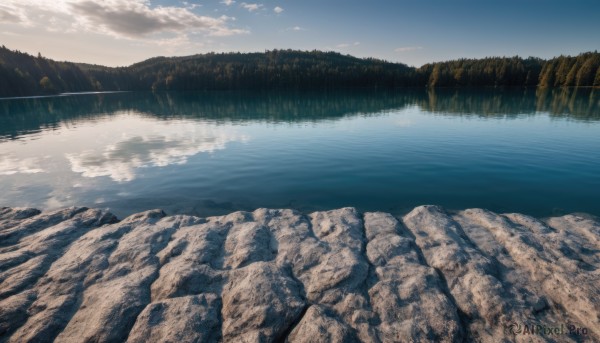 outdoors,sky,day,cloud,water,tree,blue sky,no humans,ocean,moon,cloudy sky,nature,scenery,forest,reflection,rock,mountain,horizon,river,landscape,lake,cliff,shore