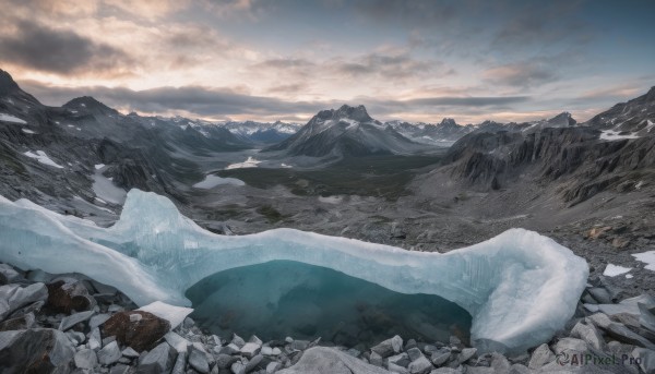 A landscape set against the backdrop of a captivating snowy day