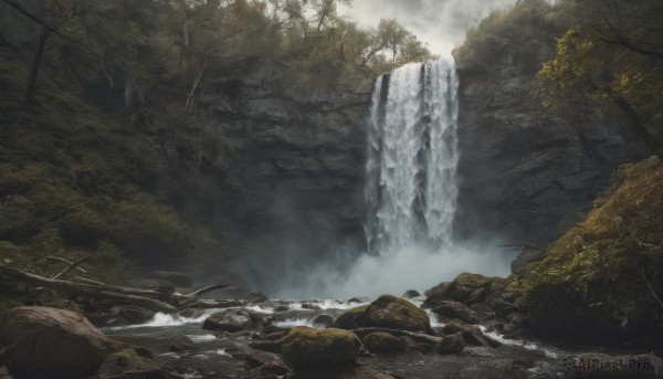 A waterfall captured in a tranquil day