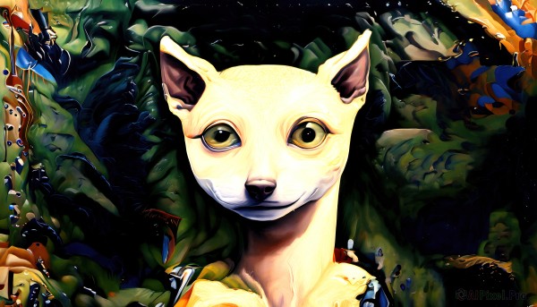 A dog portrayed in a vivid tree