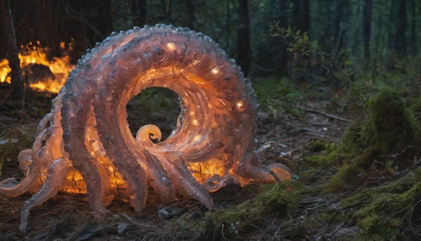 A monster set against the backdrop of a breathtaking fiery outdoors