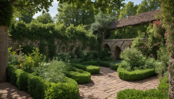 An iconic garden framed by a inviting day