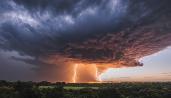 A lightning in a breathtaking sunset outdoors