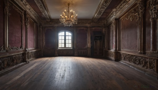 sky,indoors,no humans,window,night,sunlight,scenery,wooden floor,stairs,door,light,candle,painting (object),ceiling,hallway,carpet,candlestand,chandelier,day,reflective floor