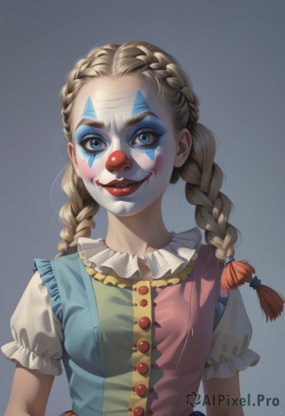 A clown in a picturesque dynamic scene