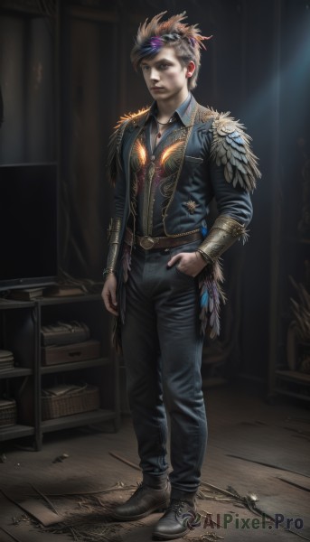 The majestic beauty of a male set within a dynamic wooden floor