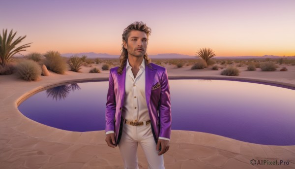 A tranquil view of a male in sunset outdoors
