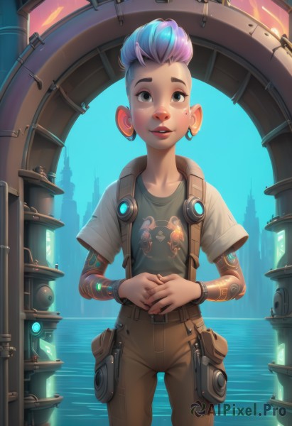 The charm of a cyborg in a scenic ocean