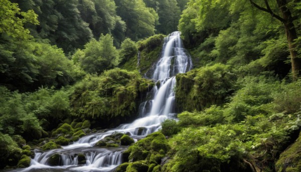 A waterfall captured in a tranquil day