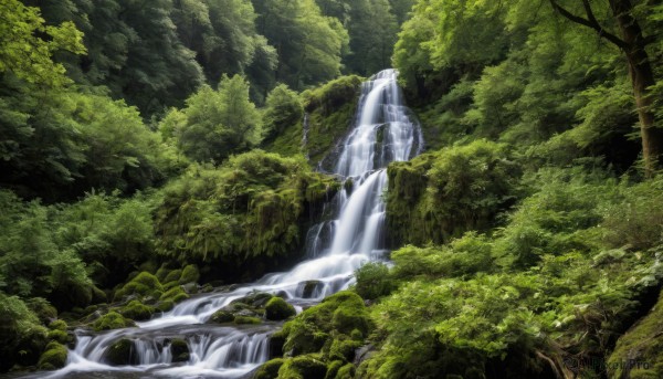 outdoors,day,water,tree,no humans,nature,scenery,forest,river,waterfall,sunlight,branch,green theme,landscape,moss