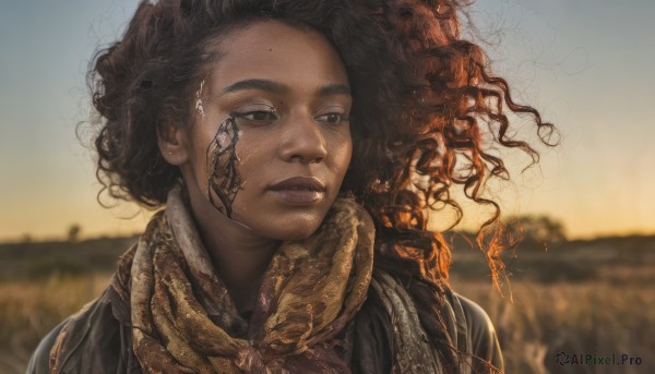 The serene presence of a female in a peaceful sunset outdoors