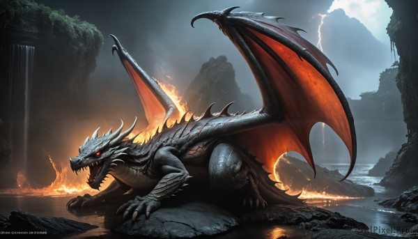 Image of a monster in a beautiful fiery outdoors
