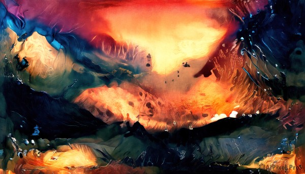 A dynamic view of a male in fiery outdoors