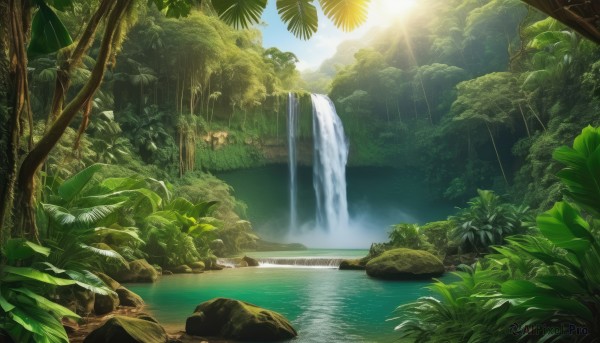 A waterfall amidst a vivid day