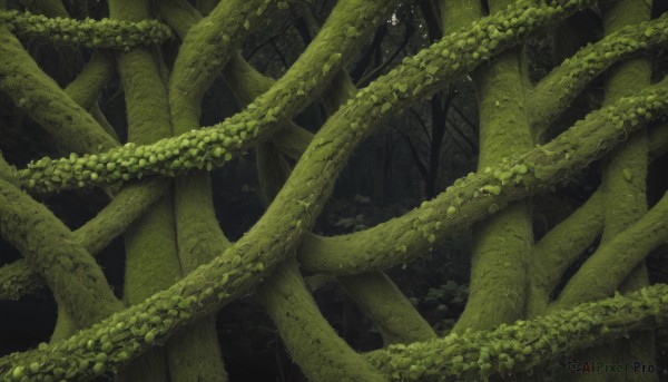 outdoors,day,tree,no humans,bird,leaf,sunlight,grass,plant,nature,scenery,forest,branch,vines,green theme,moss,night,black background,dark