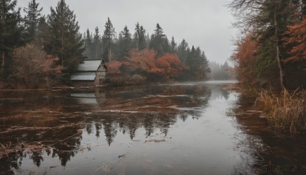 outdoors,sky,day,cloud,water,tree,no humans,grass,nature,scenery,snow,forest,reflection,road,autumn leaves,winter,bare tree,river,landscape,lake,fog,mountain,autumn,puddle,reflective water