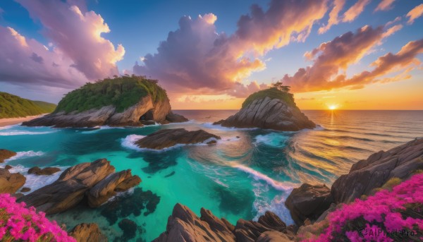 A serene sunset outdoors featuring a landscape