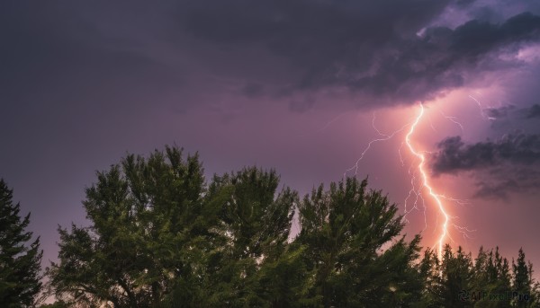 A lightning amidst a calm sunset outdoors