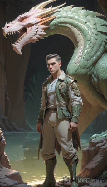 A male surrounded by a captivating rock