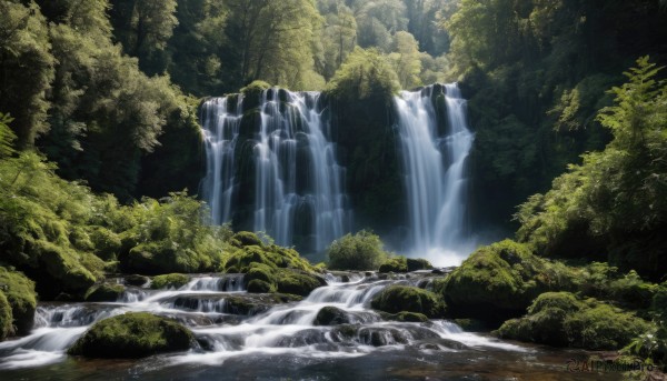 The elegance of a waterfall in a tranquil day