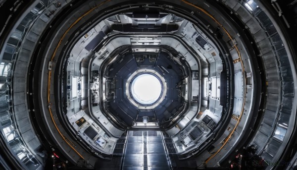 no humans,window,from above,scenery,machinery,reflection,science fiction,multiple others,ambiguous gender,spacecraft,cockpit,signature,building,floating,realistic,space,planet,spacesuit