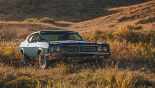 outdoors,sky,cloud,no humans,grass,ground vehicle,scenery,motor vehicle,car,field,vehicle focus,wheel,sports car,solo