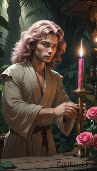 A male captured in a enchanting fiery outdoors