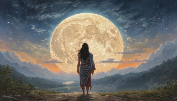 A peaceful sunset outdoors with a female