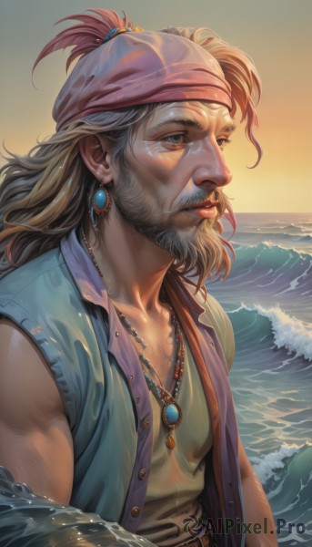The timeless beauty of a male in a tranquil sunset outdoors