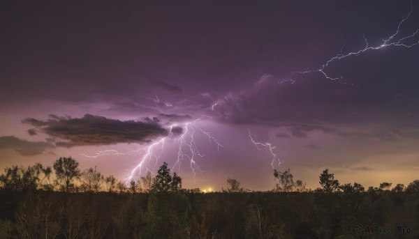 A lightning amidst a calm sunset outdoors