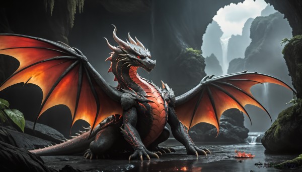 A tranquil view of a monster in fiery day