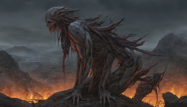 A glimpse of a monster in a picturesque fiery outdoors