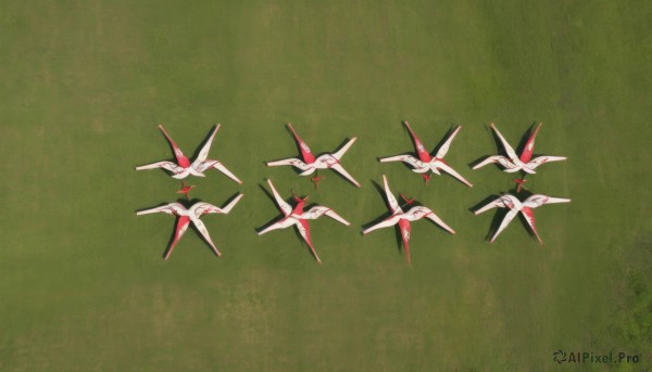 simple background,military,pokemon (creature),no humans,multiple views,from above,flying,green background,aircraft,military vehicle,airplane,vehicle focus,jet,fighter jet,looking at viewer,gradient,gradient background,straight-on,green theme