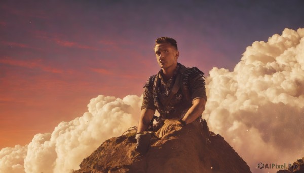A male in a picturesque sunset outdoors