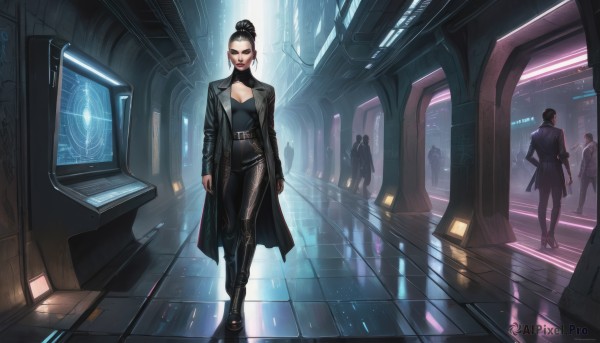A cyborg surrounded by a lush dynamic scene