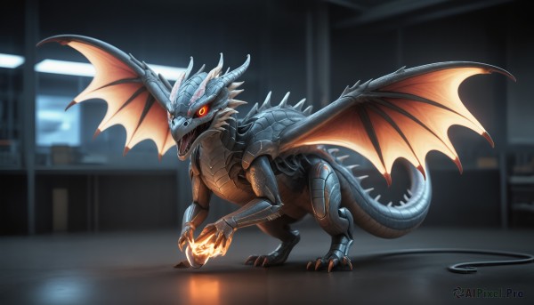 A majestic image of a monster in fiery dynamic scene