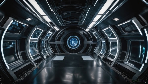 artist name,signature,blurry,no humans,scenery,reflection,science fiction,realistic,space,spacecraft,cockpit,solo,indoors,cable,machine