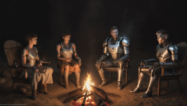A calm fiery dynamic scene highlighting a cyborg