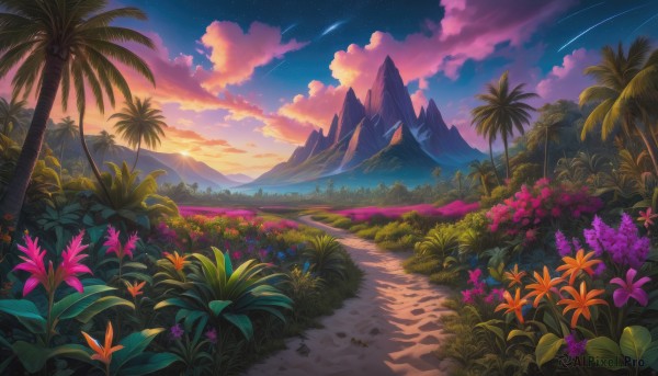 A majestic image of a landscape in sunset outdoors