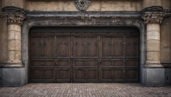 outdoors,indoors,no humans,scenery,stairs,fantasy,door,wall,pillar,arch,pavement,stone floor,traditional media,wooden floor,painting (medium),floor,still life,carpet,column,acrylic paint (medium),brick floor