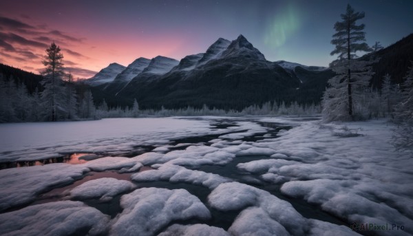A landscape captured in a tranquil snowy outdoors